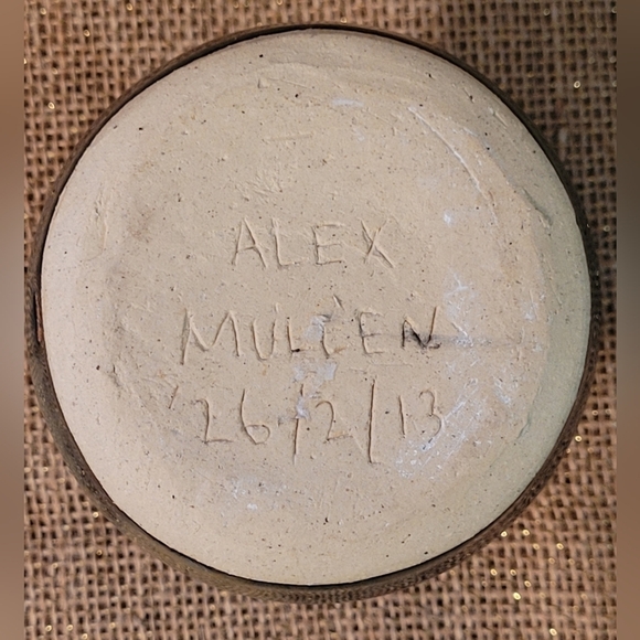 Handmade Pottery Vase Brown W/ Multicolor Green & Tan Accents~ Artist Signed EUC - Picture 6 of 6